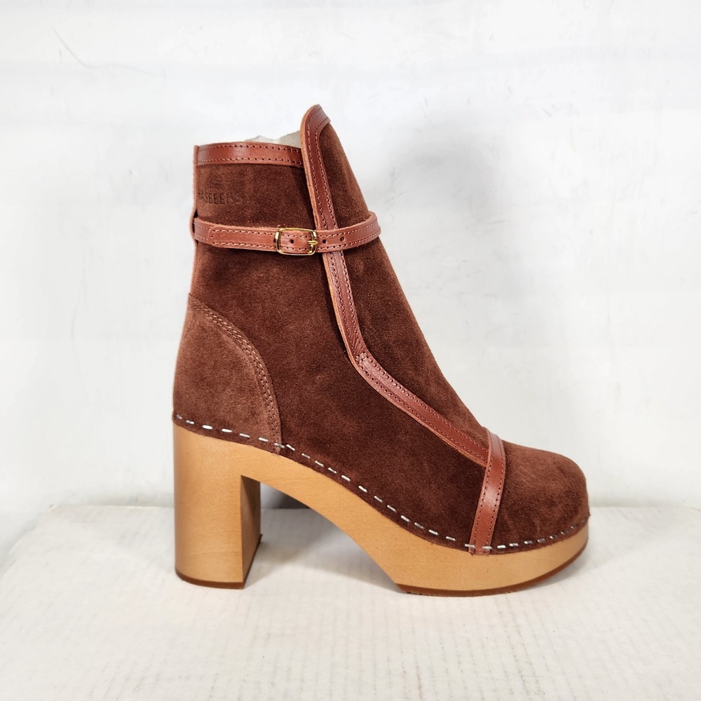 Swedish Hasbeens Boot Women Size 38 Cognac Suede Sophisticated Jodhpur Clog